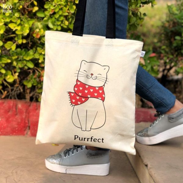 Ecoright Cute Cat Aesthetic Canvas Tote Bag: Reusable Cotton Bags for Women