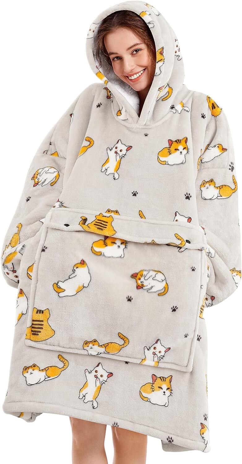 The Ultimate Cozy Cat Lover's Dream: Oversized Sherpa Blanket Hoodie