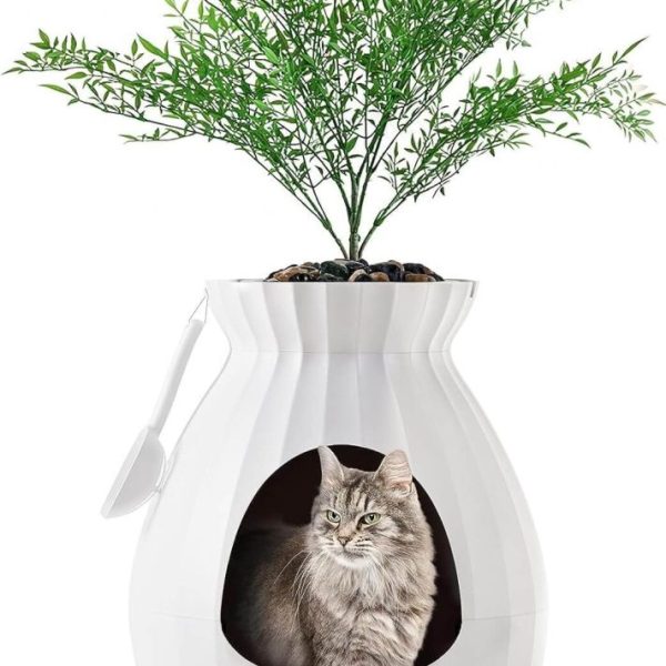 Petterm Advanced Ionization Enclosed Cat Litter Box: Smart Odor & Sterilization Tech with Decorative Plant Design