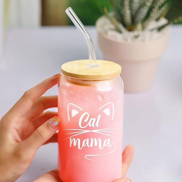 16oz Cat Mama Coffee Glass – Purr-fect Eco-Friendly Gifts for Cat Lovers by NewEleven 🐱