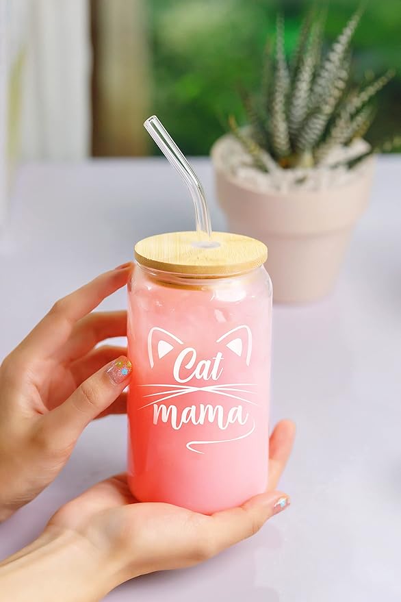 cat-glass-drinking-jar pink