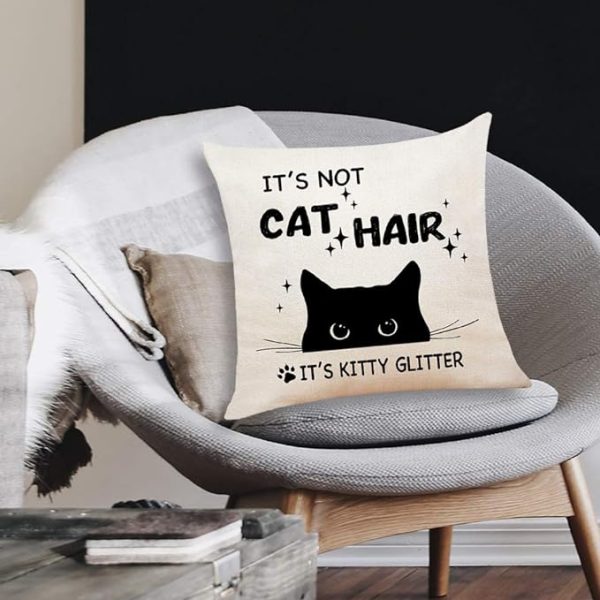 Charming Cat Lover’s Linen Pillow Cover: Kitty Glitter Humor for Home Decor